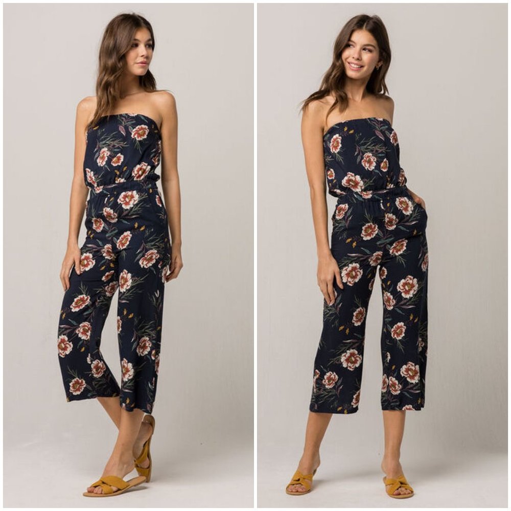 Navy Floral Jumpsuit with Pockets Ivy + Main XS
